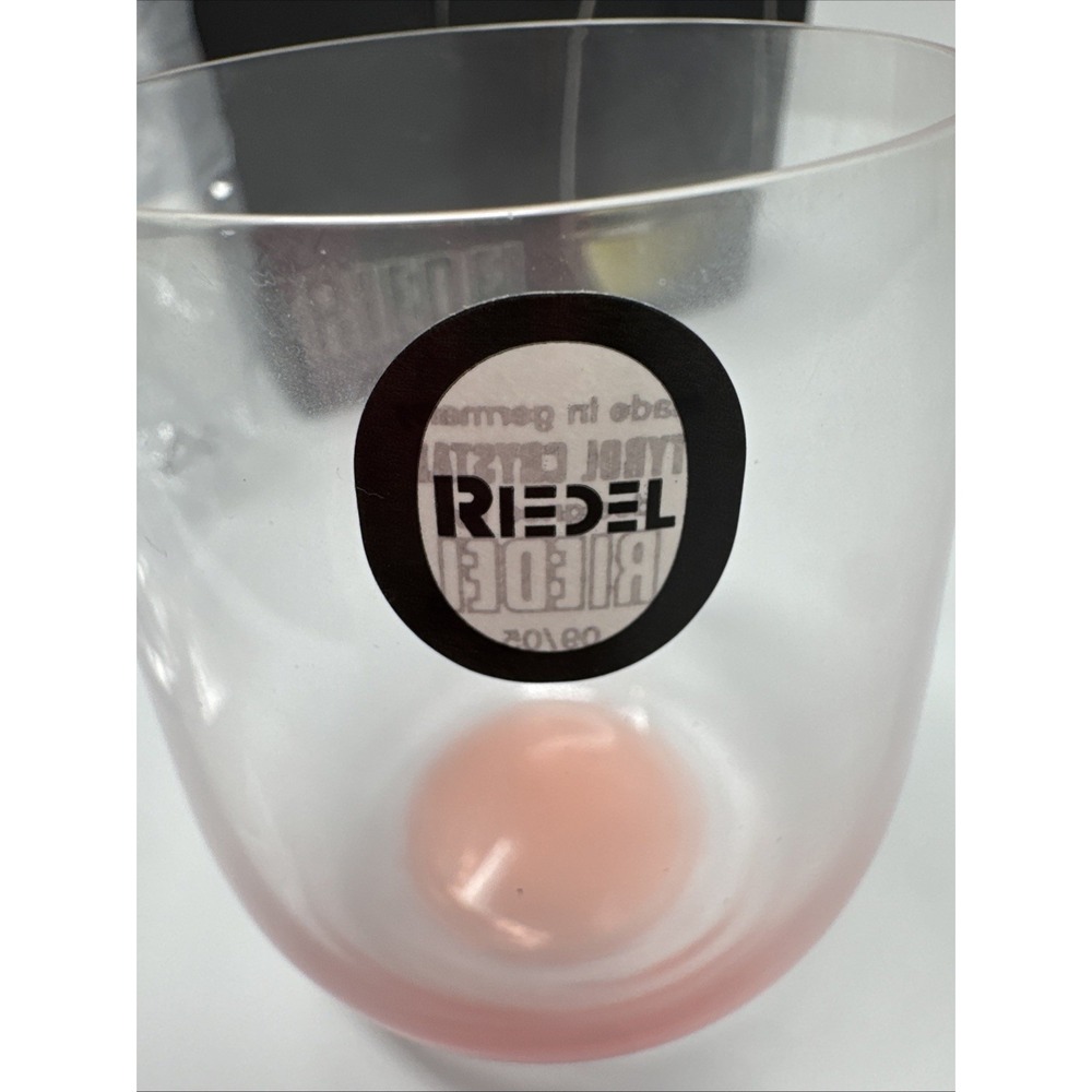 Riedel Wine "O" Wine Glass Chardonnay Viognier 2 PINK Glasses New Breast Cancer - Picture 11 of 11